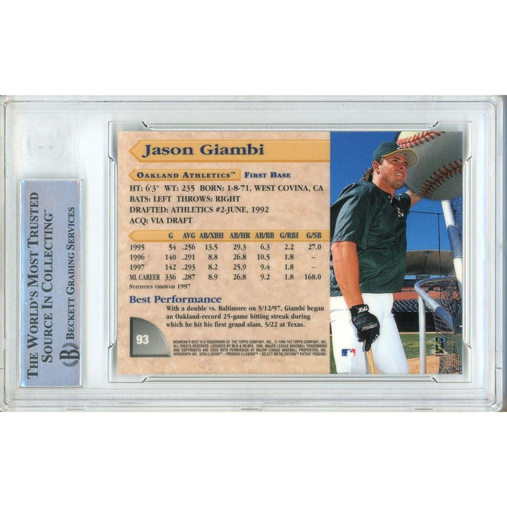 Jason Giambi Oakland Athletics Signed 1998 Bowmans Best Card BAS Auth Auto Slab