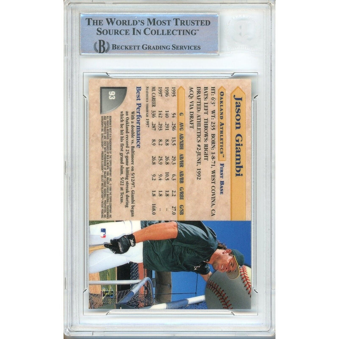 Jason Giambi Oakland Athletics Signed 1998 Bowmans Best Card BAS Auth Auto Slab