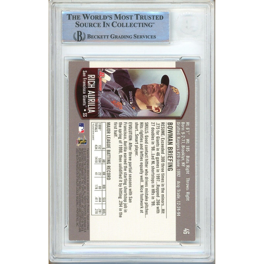 Baseballs- Autographed- Rich Aurilia SF Giants Signed 2000 Bowman Trading Card Beckett Authentic Auto Slab Back