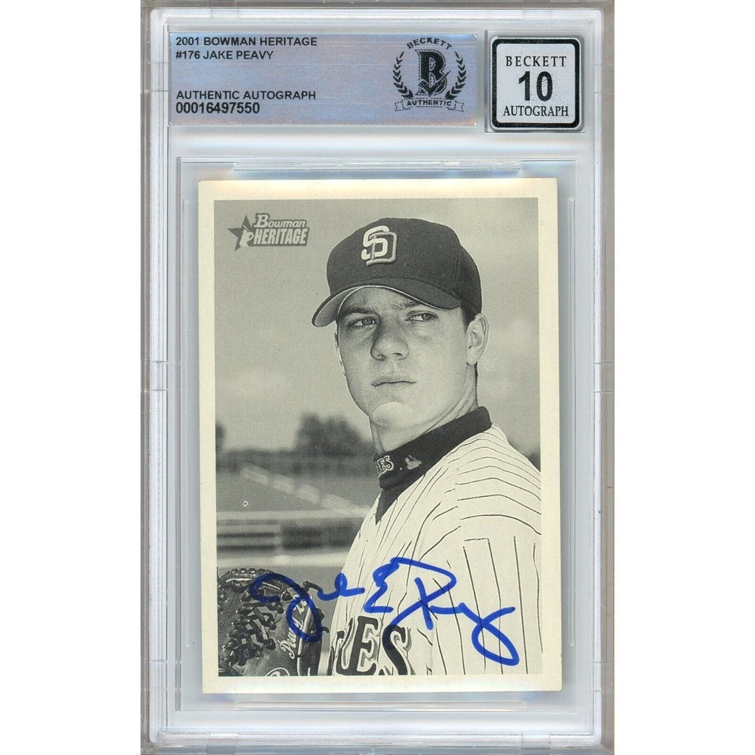 Jake Peavy San Diego Padres Signed 2001 Bowman Heritage Card BAS BGS Auto 10 Graded