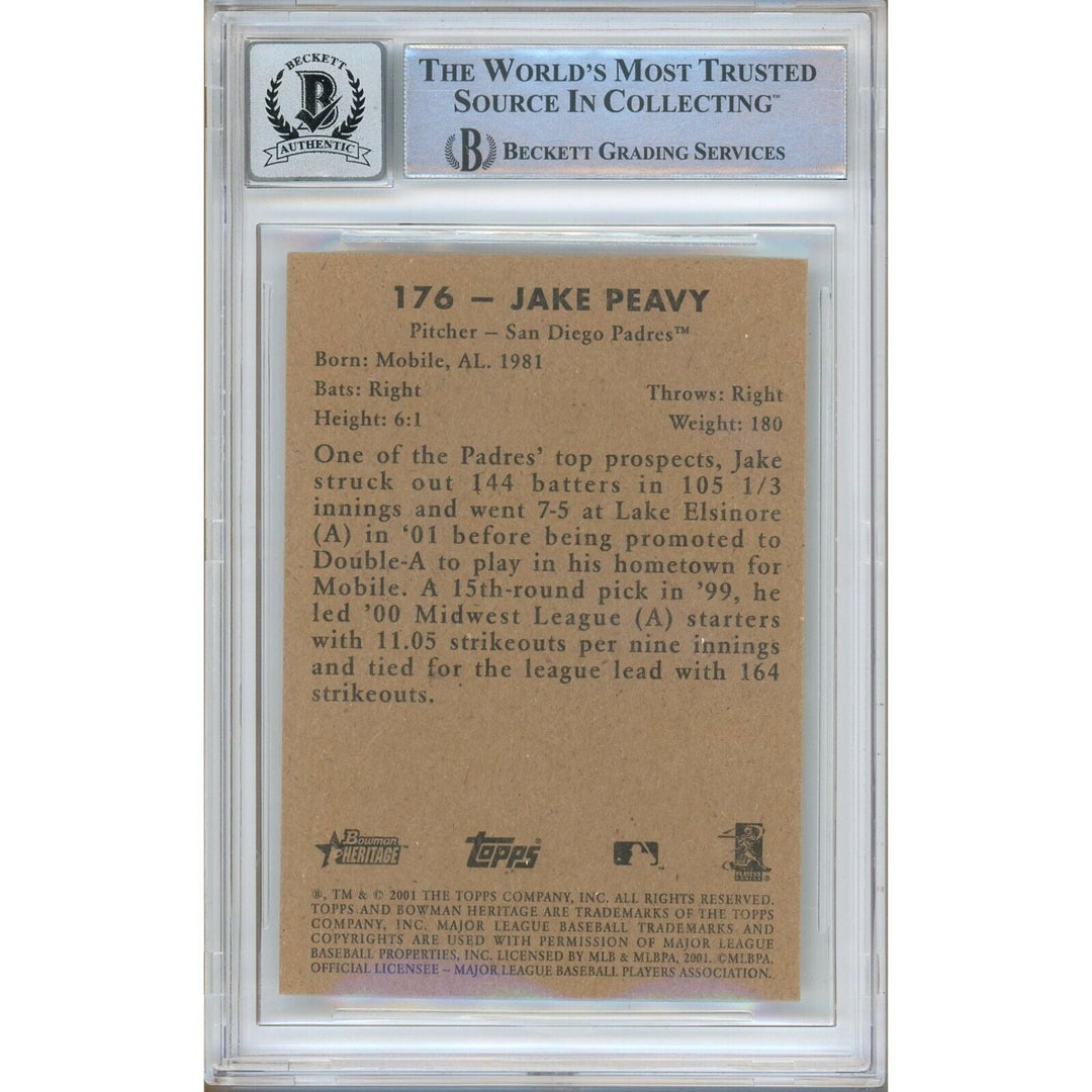 Jake Peavy San Diego Padres Signed 2001 Bowman Heritage Card BAS BGS Auto 10 Graded
