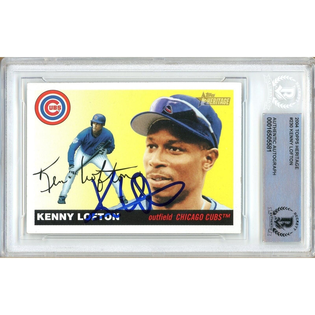 Kenny Lofton Chicago Cubs Signed 2004 Topps Heritage Baseball Card BAS Auth Auto Slab