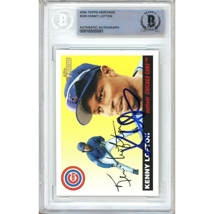 Kenny Lofton Chicago Cubs Signed 2004 Topps Heritage Baseball Card BAS Auth Auto Slab