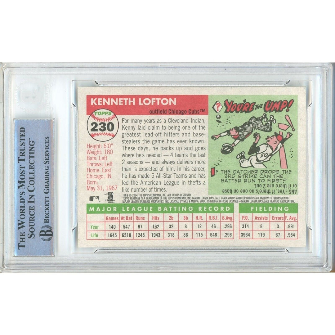 Kenny Lofton Chicago Cubs Signed 2004 Topps Heritage Baseball Card BAS Auth Auto Slab