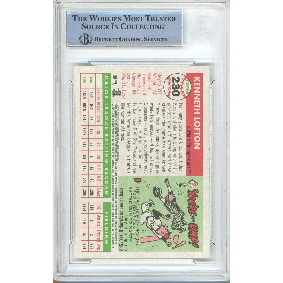 Kenny Lofton Chicago Cubs Signed 2004 Topps Heritage Baseball Card BAS Auth Auto Slab