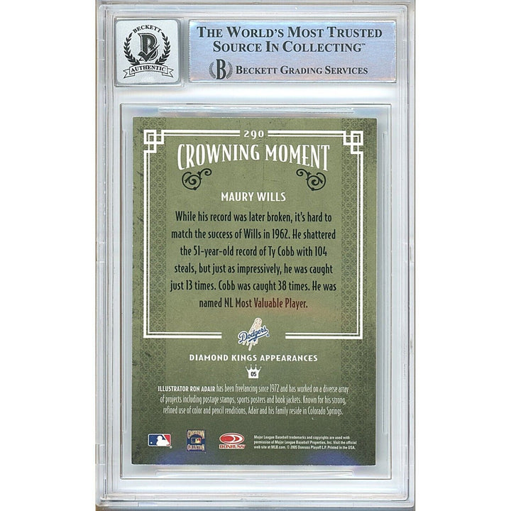 Maury Wills Los Angeles Dodgers Signed 2005 Diamond Kings Card BGS Auto 10 Graded