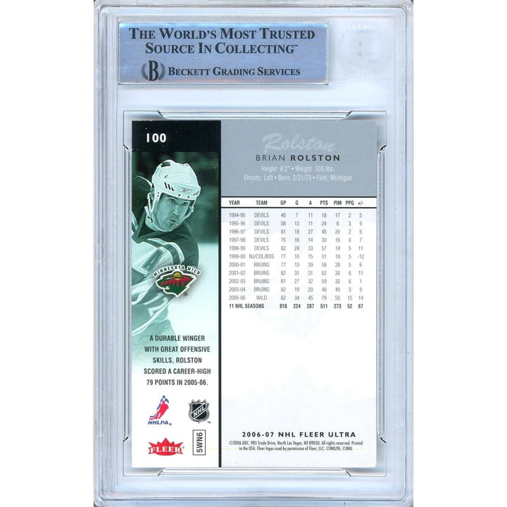 Brian Rolston Minnesota Wild Signed 2006-07 Ultra Hockey Card Beckett Authentic Auto Slab