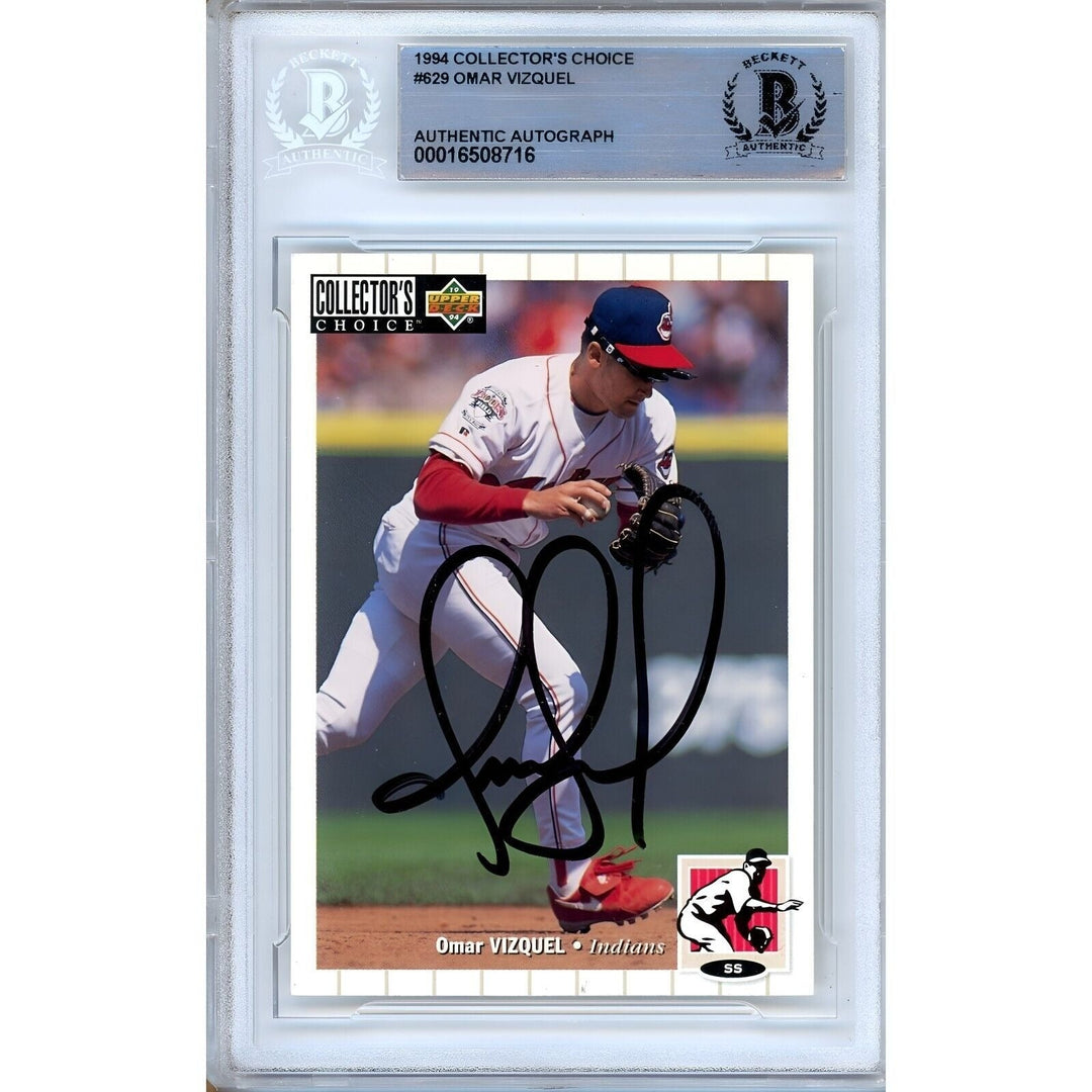 Omar Vizquel Cleveland Indians Signed 1994 Collectors Choice Card Beckett Auth Auto Slab