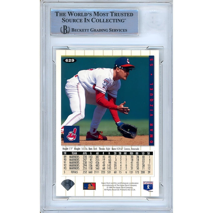 Omar Vizquel Cleveland Indians Signed 1994 Collectors Choice Card Beckett Auth Auto Slab