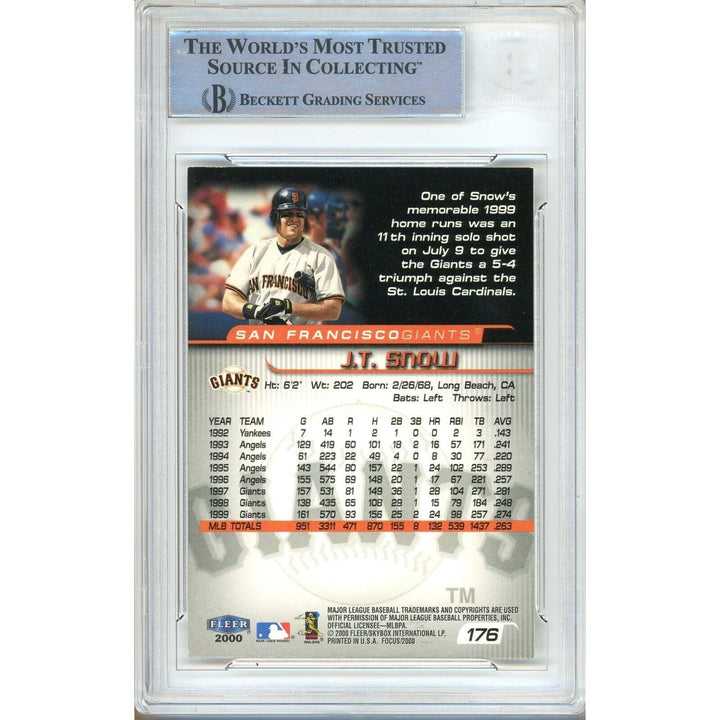 JT Snow San Francisco Giants Signed 2000 Fleer Focus Card Beckett Authentic Auto Slab