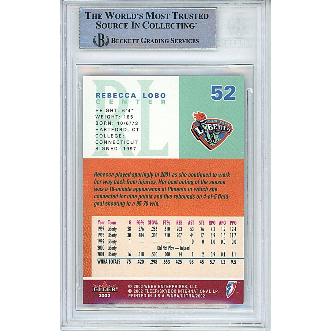 Rebecca Lobo New York Liberty Signed 2002 WNBA Ultra Basketball Card Beckett Auth Auto