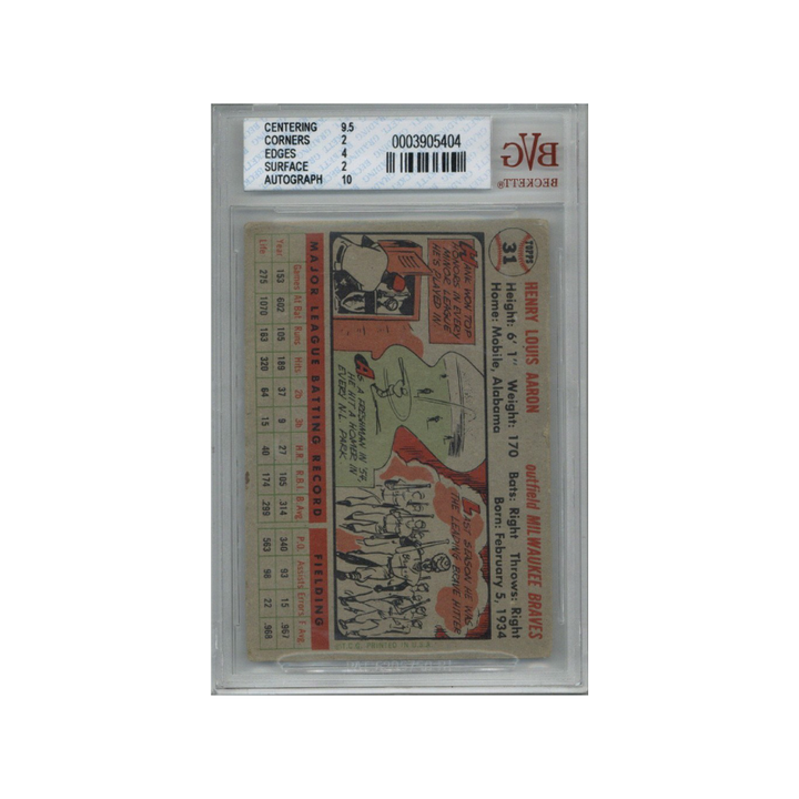 1956 Topps Hank Aaron Autograph BVG 2.5 / 10 Auto