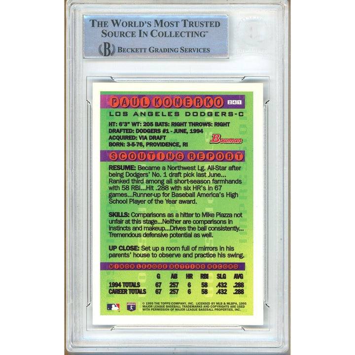 Paul Konerko Los Angeles Dodgers Signed 1995 Bowman Foil Card BAS Auth Auto Slab RC