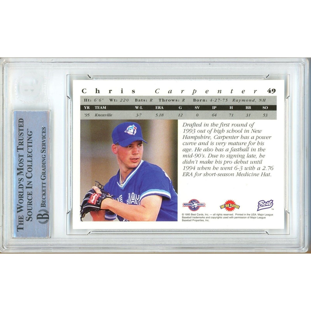Chris Carpenter Toronto Blue Jays Signed 1995 Team Best Card Beckett Authentic Auto Slab