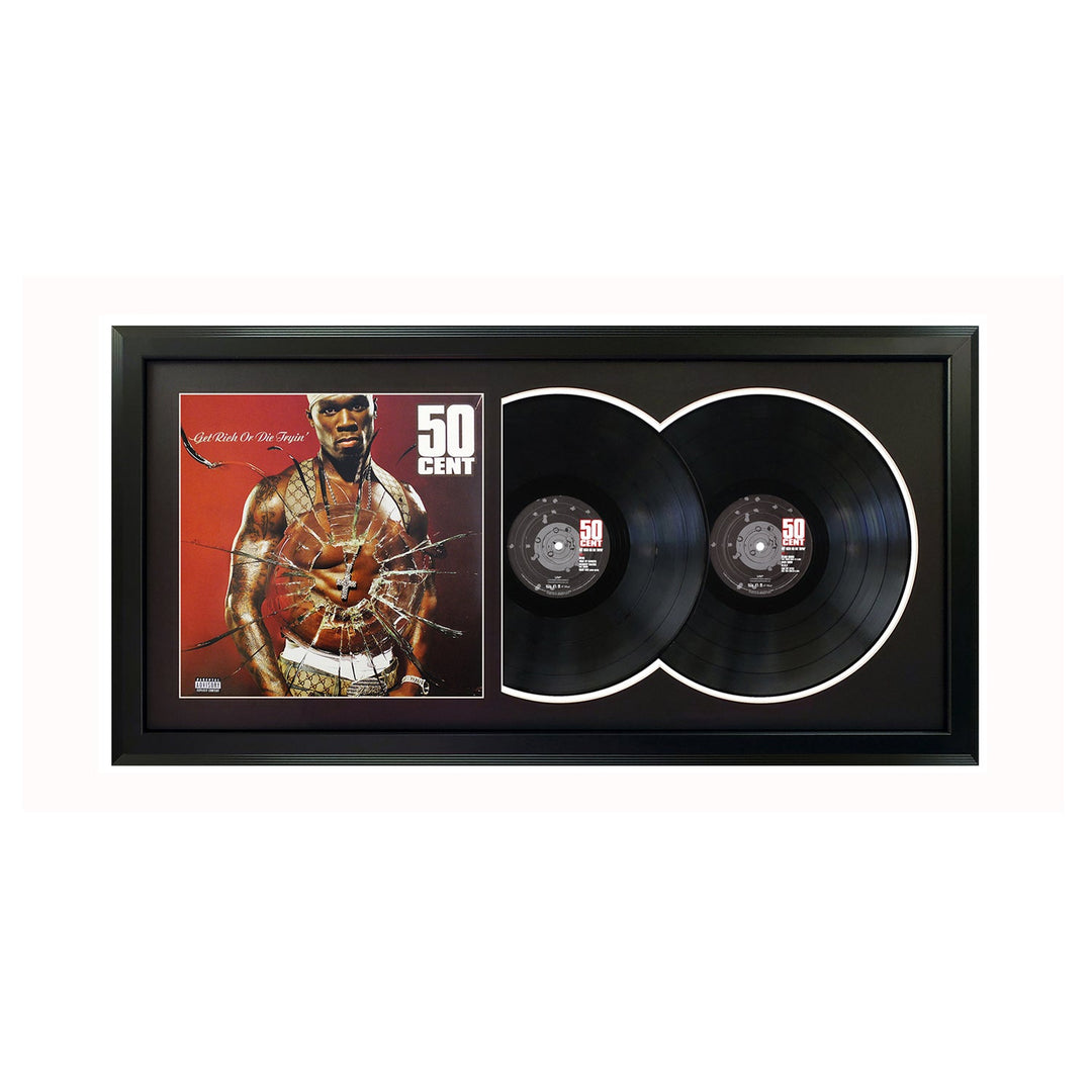 50 Cent Get Rich or Die Tryin Genuine Double Vinyl Records & Cover Professionally Framed 17.5 x 34.5 Wall Display with a Black Mat