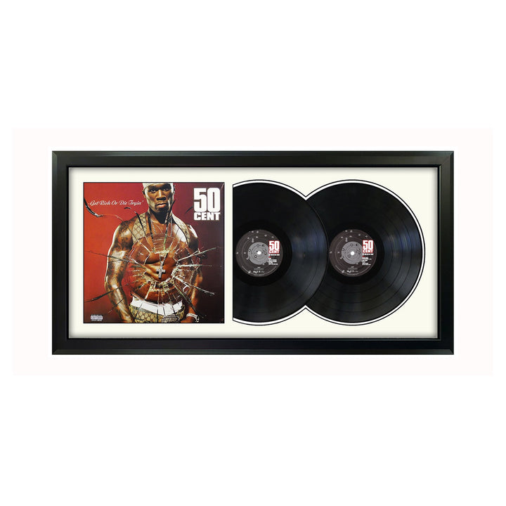 50 Cent Get Rich or Die Tryin Genuine Double Vinyl Records & Cover Professionally Framed 17.5 x 34.5 Wall Display with a White Mat