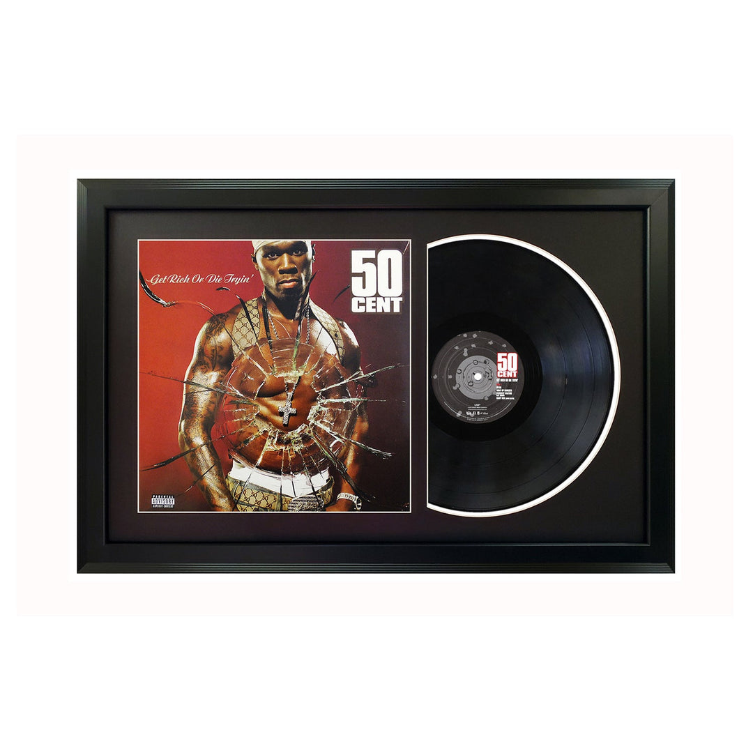 50 Cent Get Rich or Die Tryin Genuine Vinyl Record & Cover Professionally Framed 17.5  x 26.5  Wall Display with a Black Mat