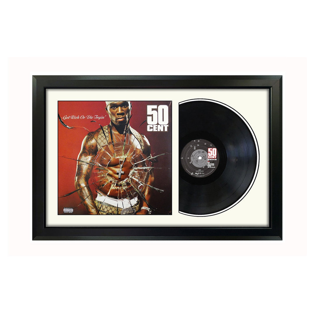 50 Cent Get Rich or Die Tryin Genuine Vinyl Record & Cover Professionally Framed Wall Display with a White Mat