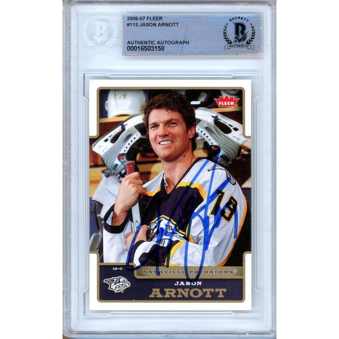 Jason Arnott Nashville Predators Signed 2006-07 Fleer Hockey Card Beckett Auth Auto Slab