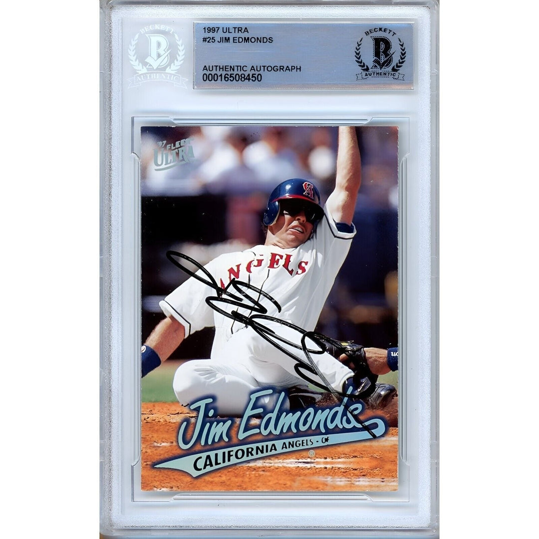 Jim Edmonds California Angels Signed 1997 Fleer Ultra Baseball Card BAS Auth Auto Slab
