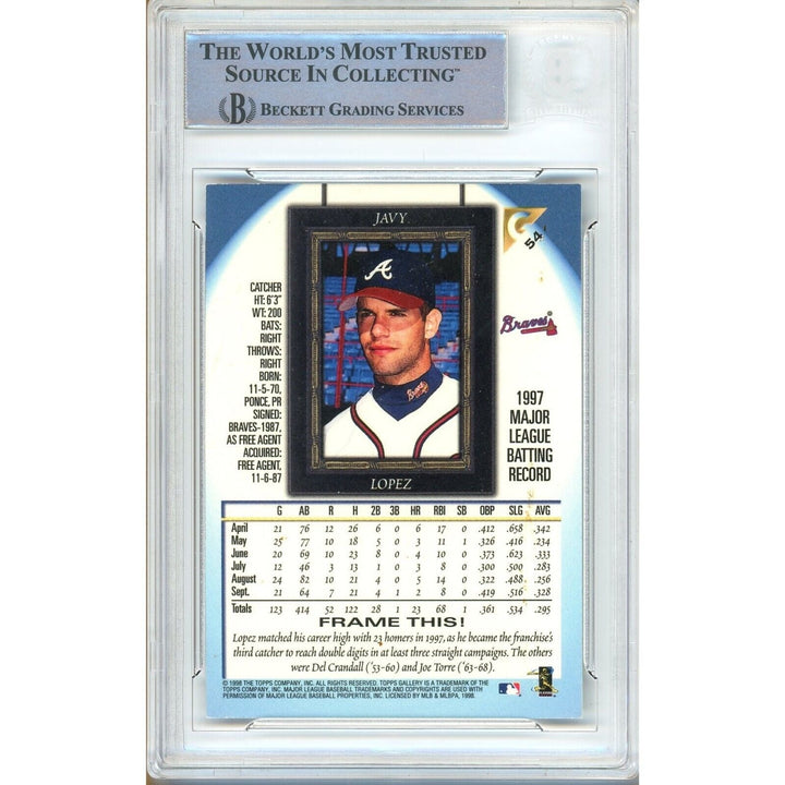 Javy Lopez Atlanta Braves Signed 1998 Topps Gallery Baseball Card Beckett Auth Auto Slab