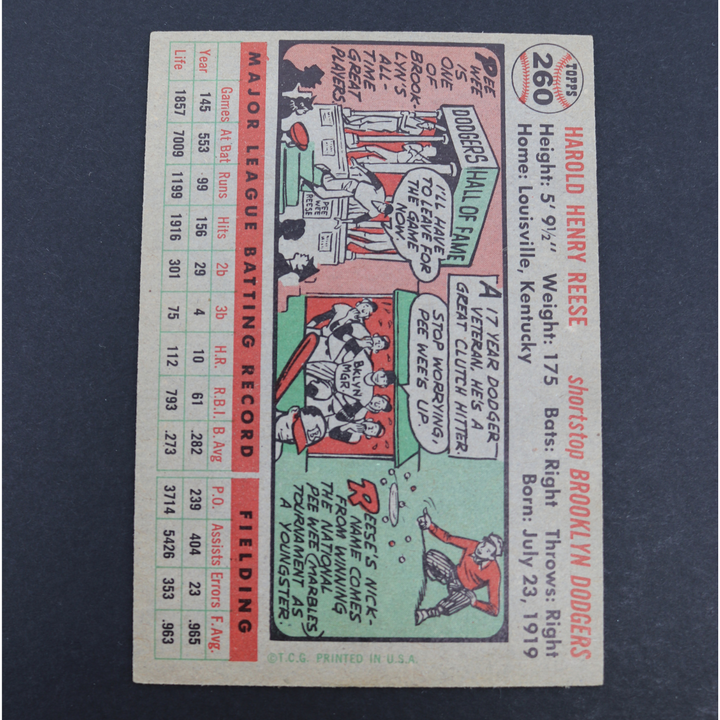 Pee Wee Reese Los Angeles Dodgers 1956 Topps Baseball Card