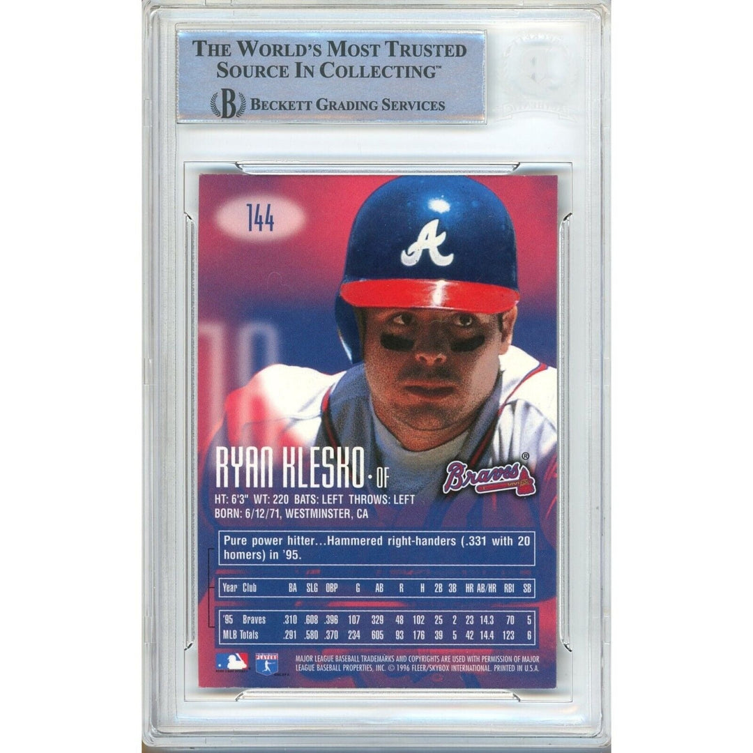 Baseballs- Autographed- Ryan Klesko Atlanta Braves Signed 1996 Skybox Emotion-XL Trading Card Beckett Authentic Auto Slab Back