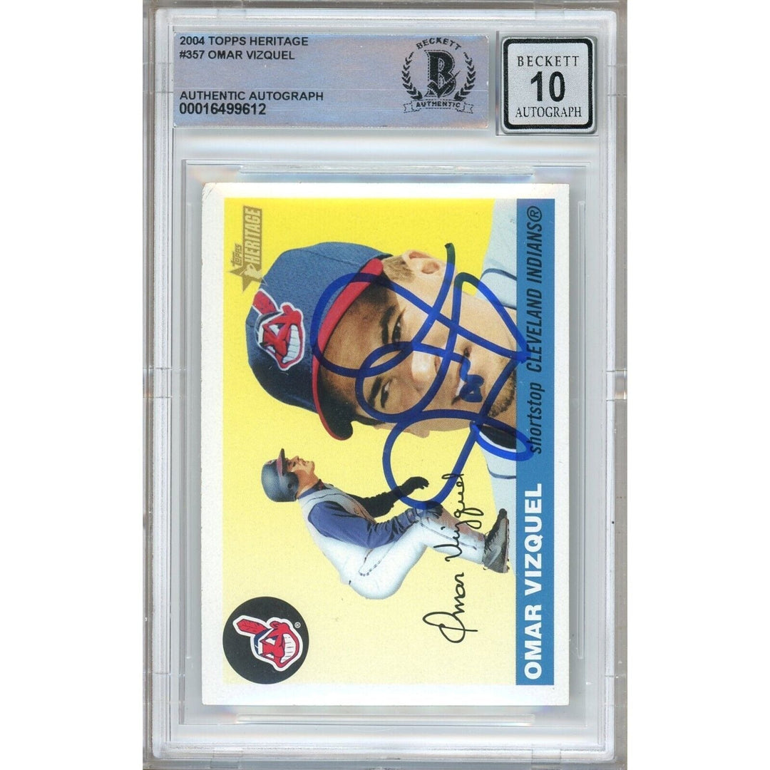 Omar Vizquel Cleveland Indians Signed 2004 Topps Heritage Card BGS Auto 10 Graded Slab