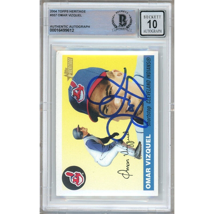 Omar Vizquel Cleveland Indians Signed 2004 Topps Heritage Card BGS Auto 10 Graded Slab