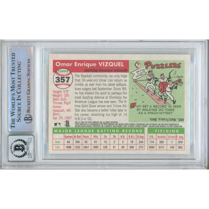 Omar Vizquel Cleveland Indians Signed 2004 Topps Heritage Card BGS Auto 10 Graded Slab