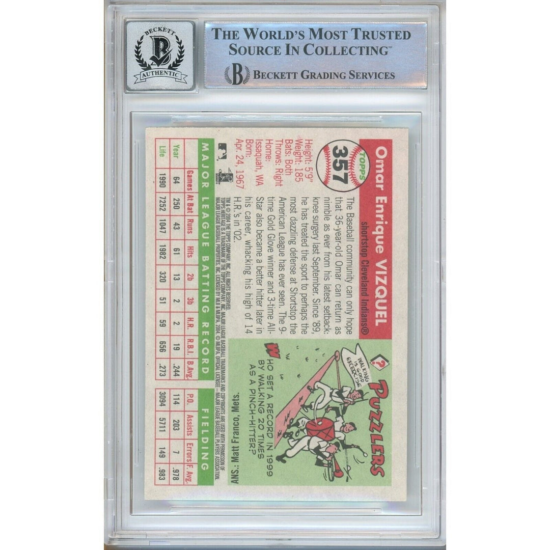 Omar Vizquel Cleveland Indians Signed 2004 Topps Heritage Card BGS Auto 10 Graded Slab