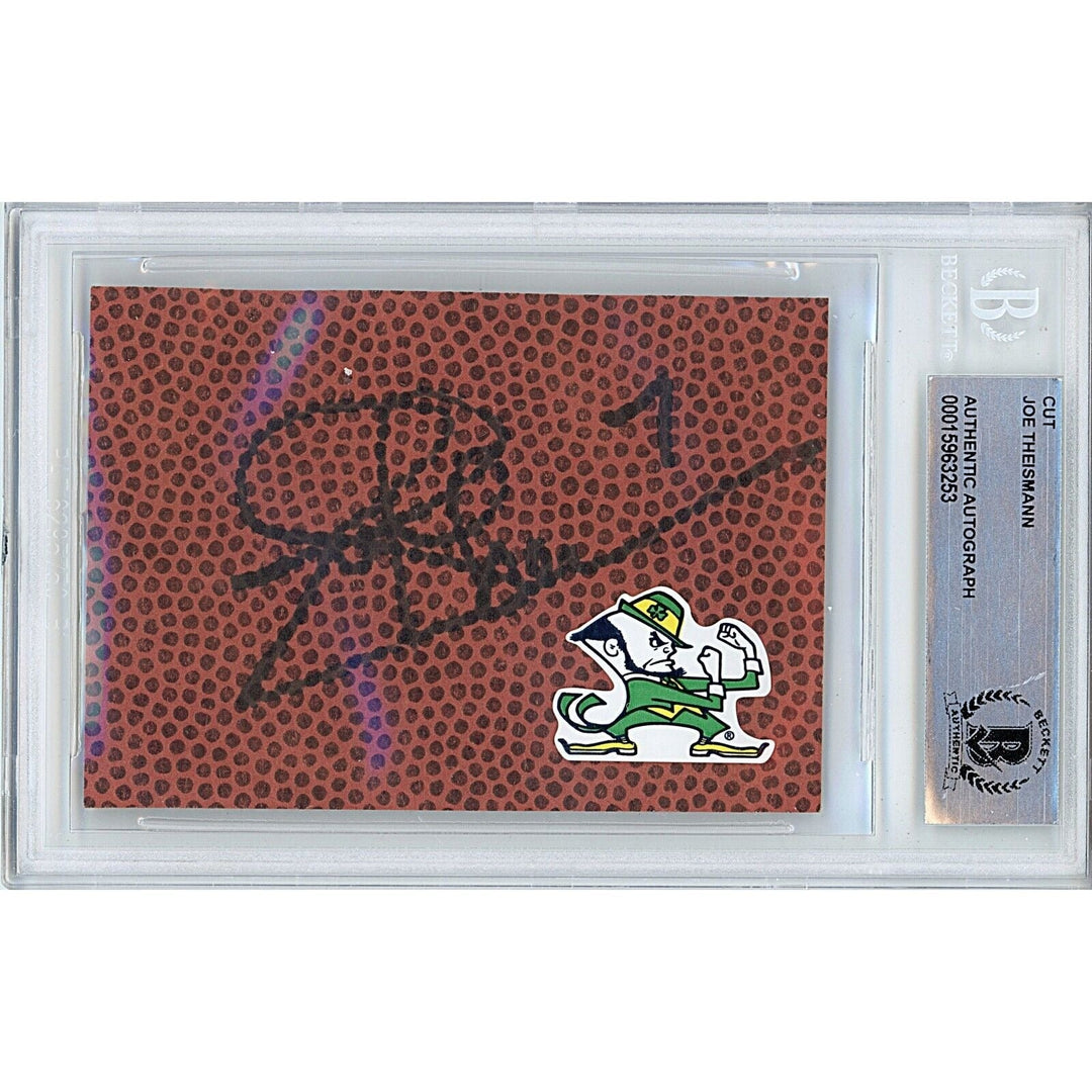 Joe Theismann Autograph Notre Dame Fighting Irish Football Sig Cut Beckett Auth Auto Slab