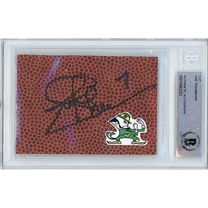 Joe Theismann Autograph Notre Dame Fighting Irish Football Sig Cut Beckett Auth Auto Slab