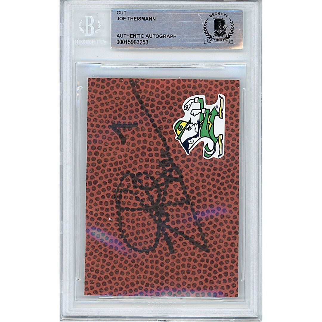 Joe Theismann Autograph Notre Dame Fighting Irish Football Sig Cut Beckett Auth Auto Slab