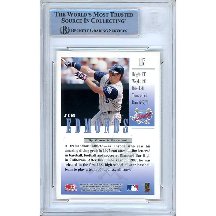 Jim Edmonds LA Angels Signed 1998 Donruss Studio Baseball Card BAS Auth Auto Slab