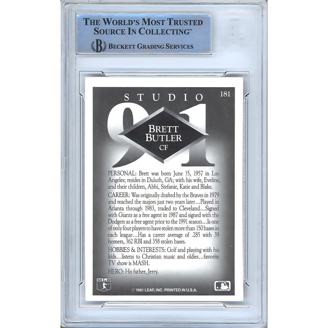 Brett Butler LA Dodgers Signed 1991 Donruss Studio Baseball Card Beckett Auth Auto Slab