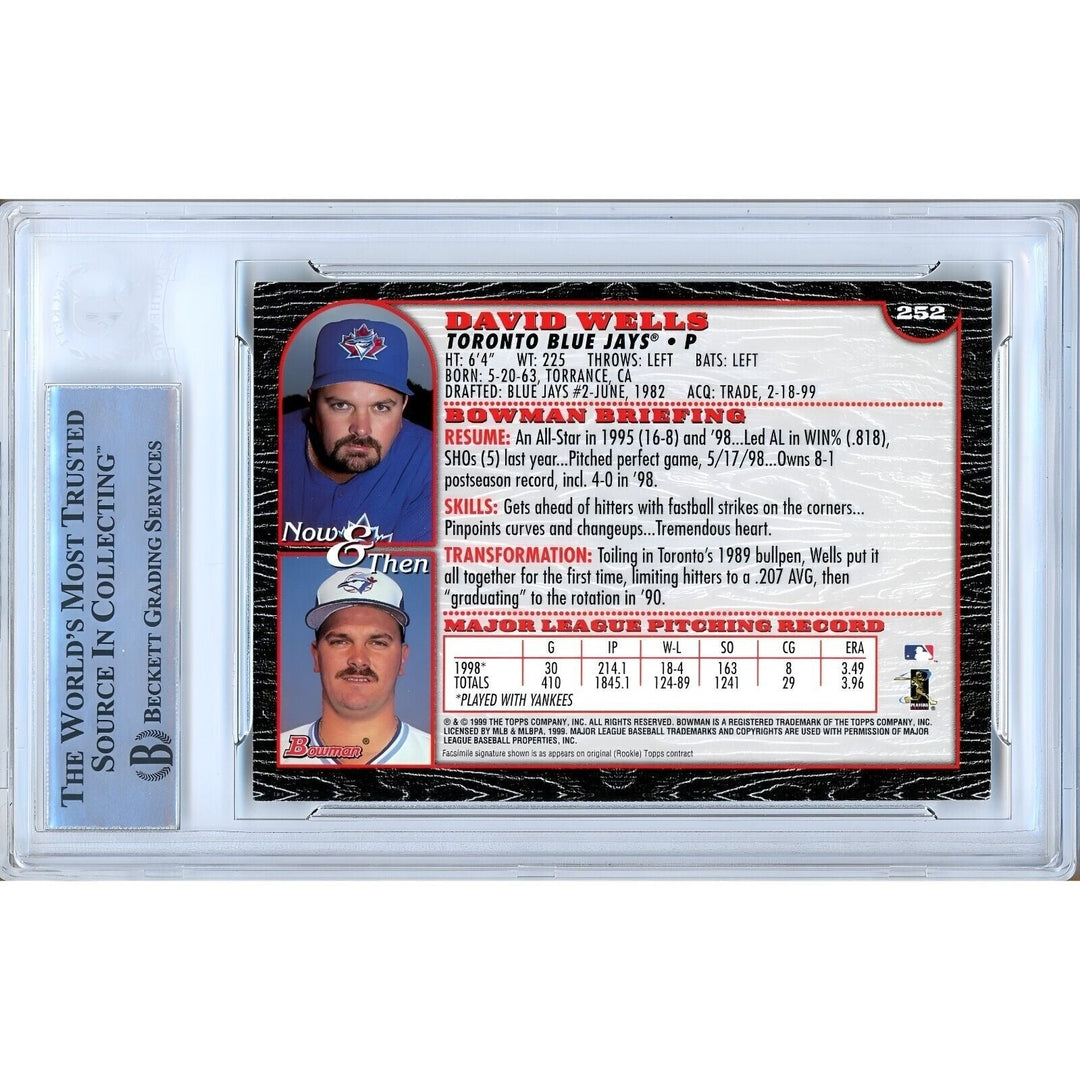 David Wells Toronto Blue Jays Signed 1999 Bowman Baseball Card Beckett Auth Auto Slab