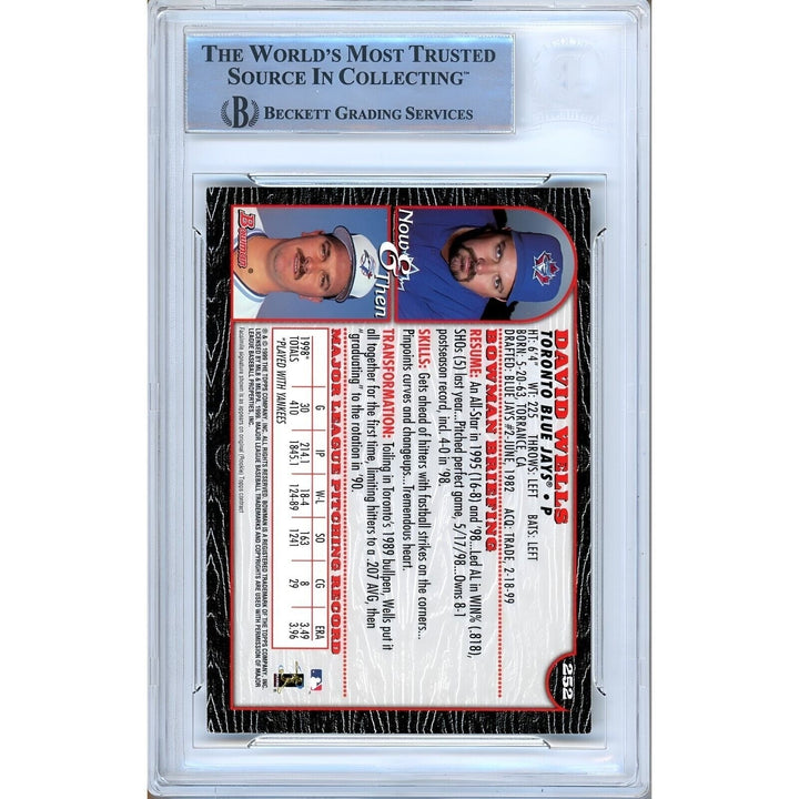 David Wells Toronto Blue Jays Signed 1999 Bowman Baseball Card Beckett Auth Auto Slab