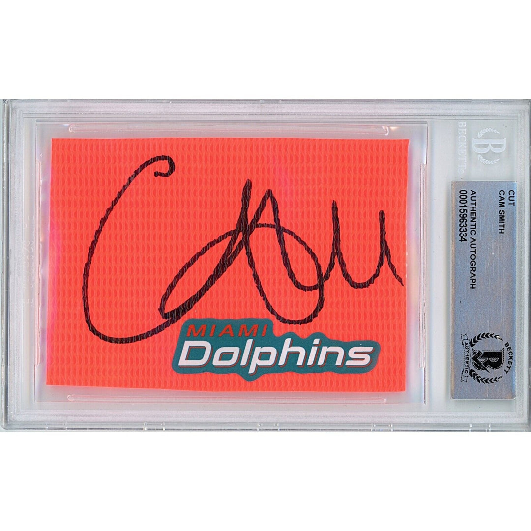 Cam Smith Miami Dolphins Autographed Football Pylon Cut Beckett Authentic Auto Slab