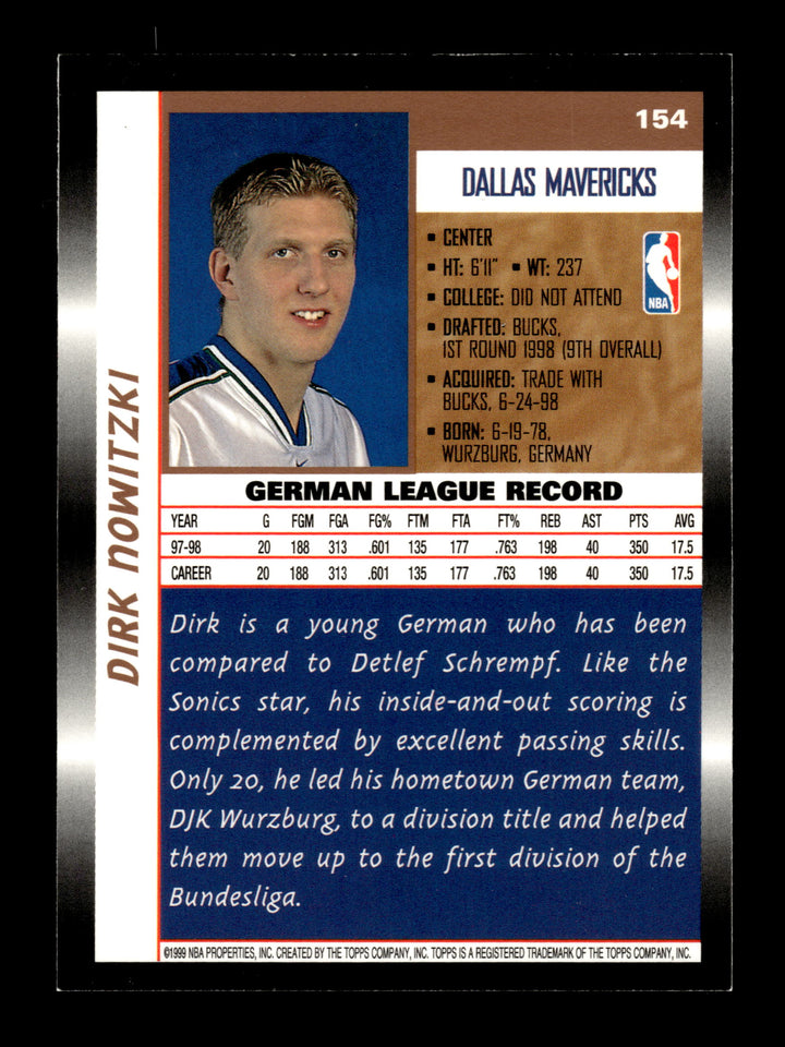 1998-99 Topps #154 Dirk Nowitzki ROOKIE RC