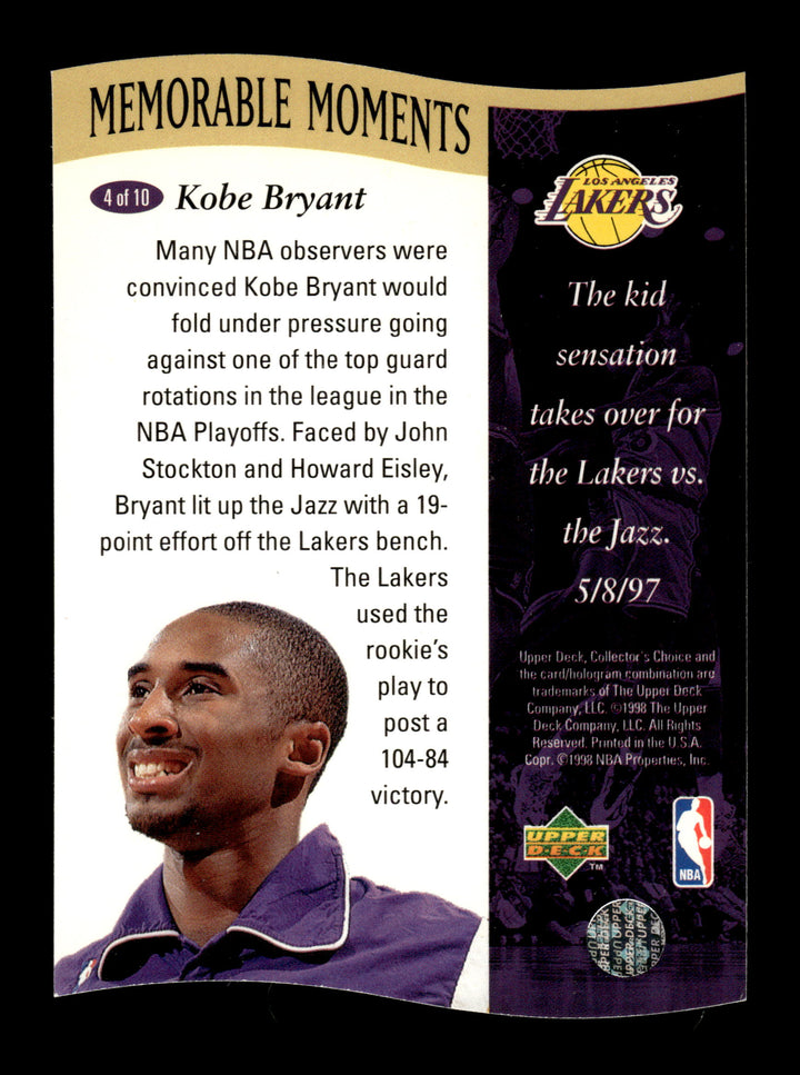 1997-98 Collector's Choice #4 Kobe Bryant Memorable Moments