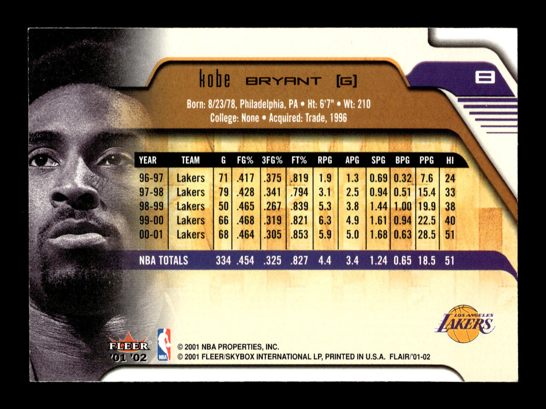 2001-02 Flair #8 Kobe Bryant