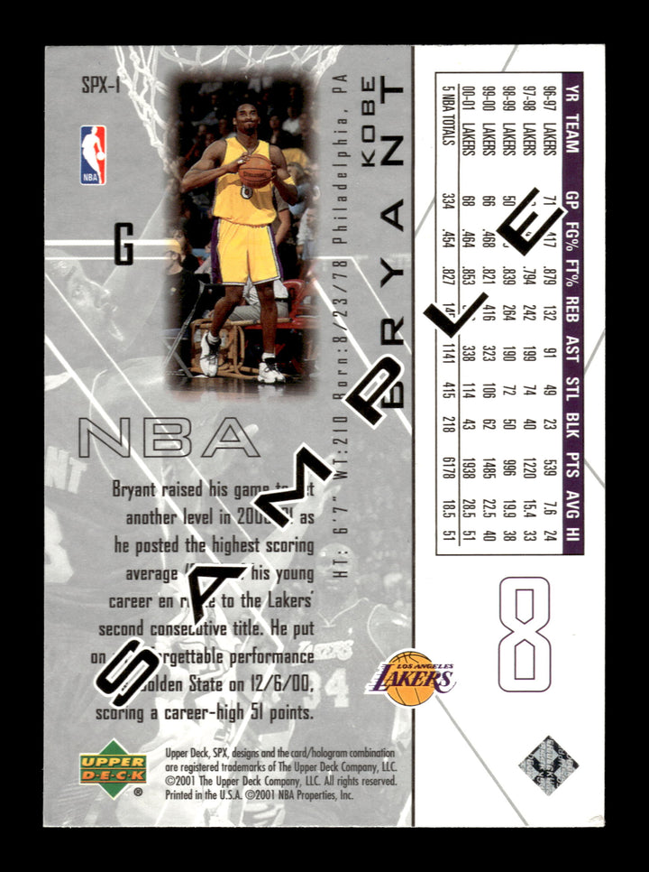 2001-02 SPx #SPX-1 Kobe Bryant SAM