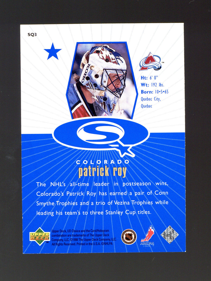 1998-99 UD Choice #SQ3 Patrick Roy StarQuest Blue
