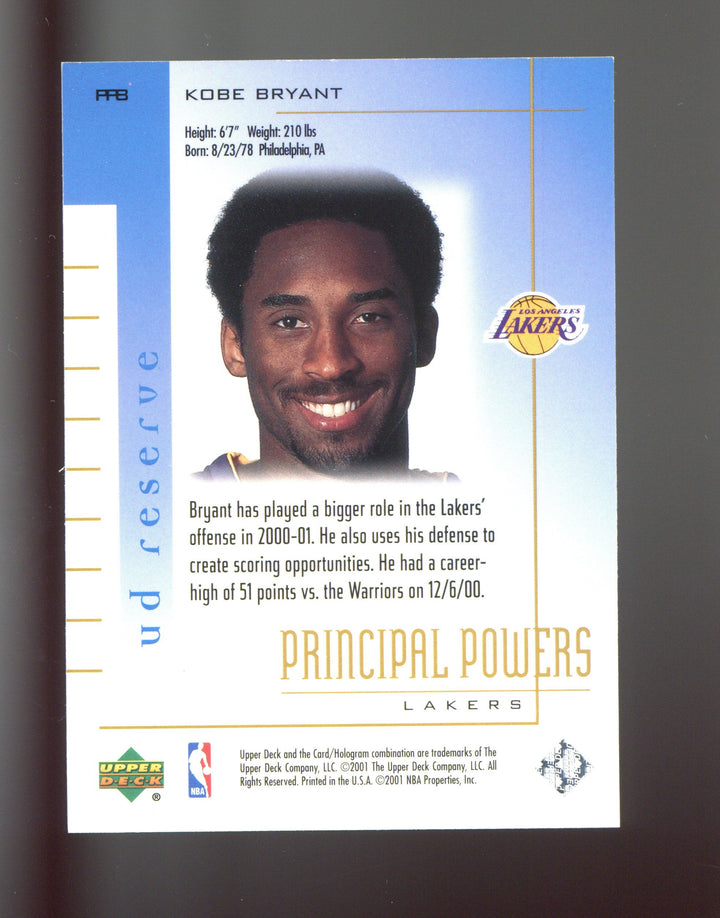 2000-01 UD Reserve #PP8 Kobe Bryant Principal Powers