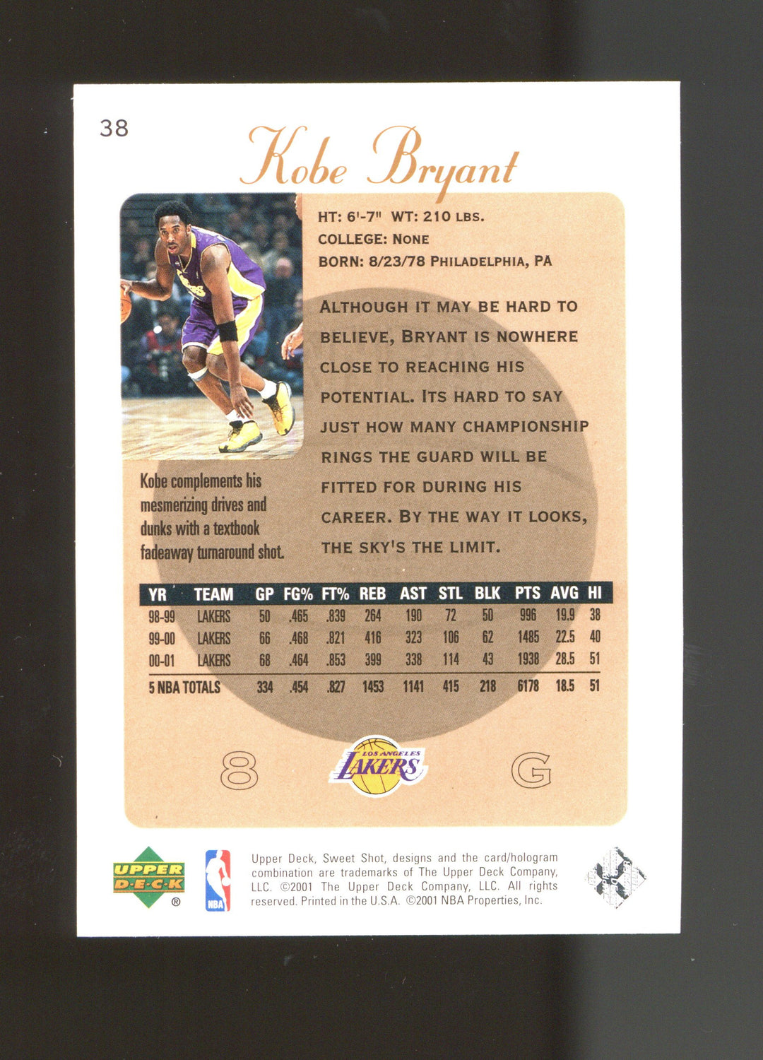 2001-02 Upper Deck Sweet Shot #38 Kobe Bryant