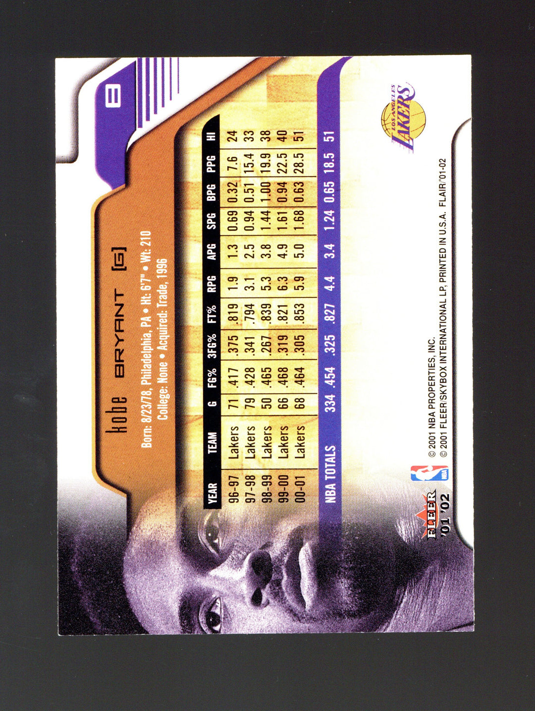 2001-02 Flair #8 Kobe Bryant
