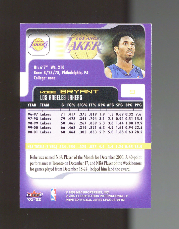 2001-02 Fleer Focus #9 Kobe Bryant