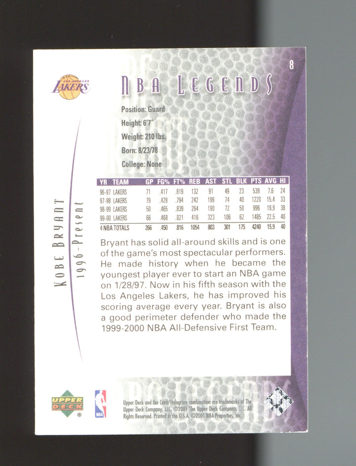 2000-01 Upper Deck Legends #8 Kobe Bryant