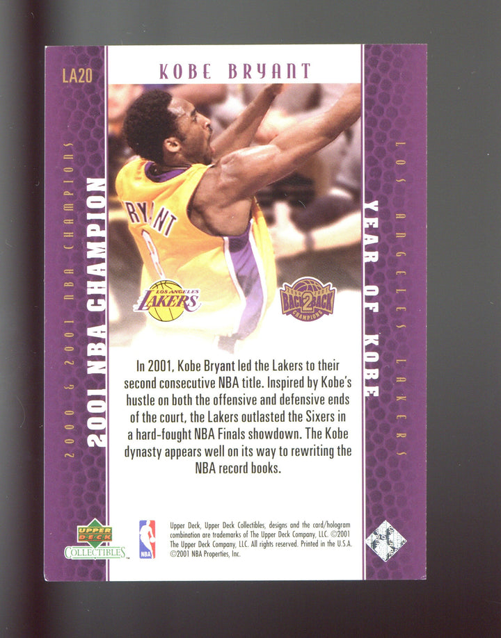 2001 Upper Deck Los Angeles Lakers Back2Back Champions #LA20 Kobe Bryant